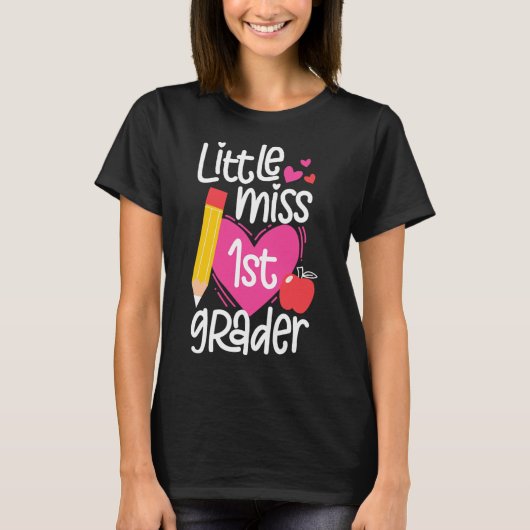 Dag van de School Kleine Miss 1e Grader Meisjes T-shirt (Voorkant)