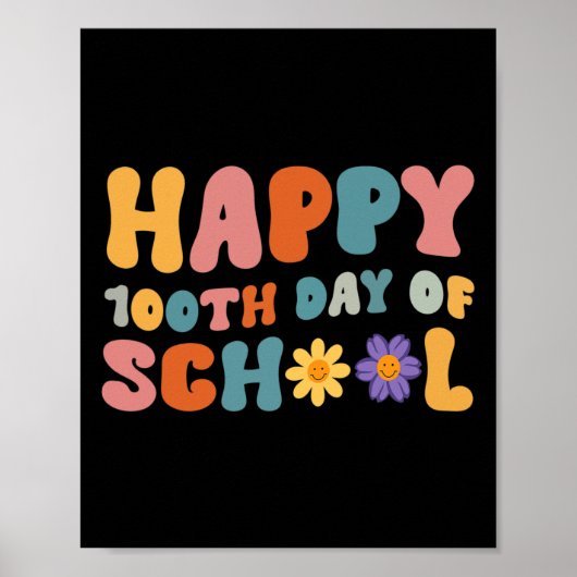 Dag van de school leraar Retro Groovy Happy 100 da Poster (Voorkant)