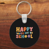 Dag van de school leraar Retro Groovy Happy 100 da Sleutelhanger (Voorkant)