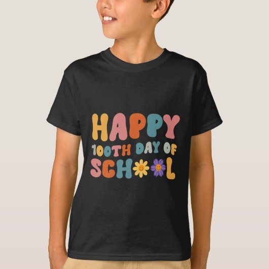 Dag van de school leraar Retro Groovy Happy 100 da T-shirt (Voorkant)
