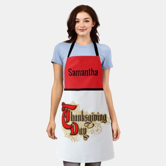 Dag van de Thanksgiving met rode letters Schort (Gedragen)