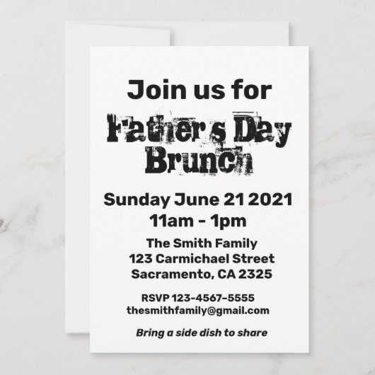 Dag van de Vader Brunch Witte Zwarte Tekst Kaart (Voorkant)