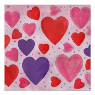 Dag van de valentijn Harten in Roze, Paars en rood Poster