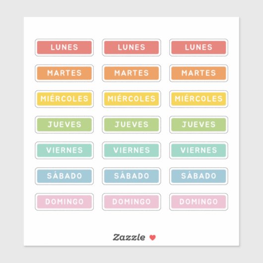 Dag van de week (Spaans) Sticker (Vel)