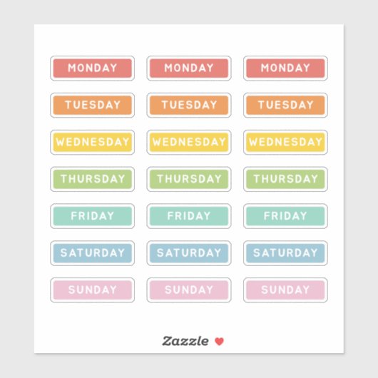 Dag van de week sticker (Vel)