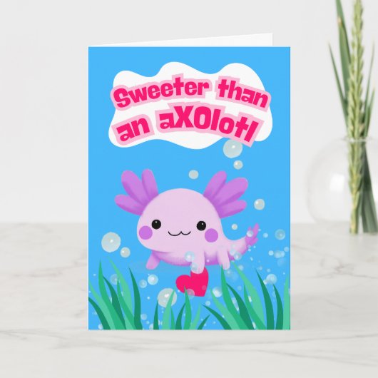 Dag van de zoete Valentijn Axolotl met hart Kaart (Voorkant)