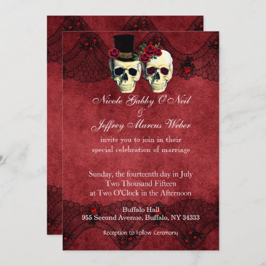 Dag van Dead Skull Bruid Bruidegom Huwelijksuitnod Kaart (Voorkant / Achterkant)