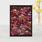 Dag van Dode Doodles Dia de los Muertos Kaart (Gele Bloem)