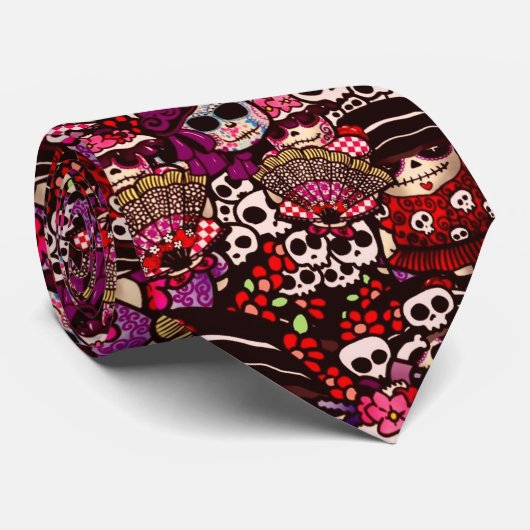 Dag van Dode Krabbels Dia de los Muertos Stropdas (Opgerold)