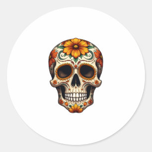 Dag Van Dode Suiker Schedel Bloem Hoofd Bot Ronde Sticker