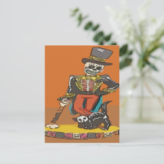 Dag van dodelijk skelton en kat briefkaart (Staand voorkant)