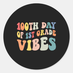 Dag van eerste klas Vibes Retro leraar Happy 100 D Ronde Sticker