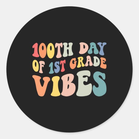 Dag van eerste klas Vibes Retro leraar Happy 100 D Ronde Sticker (Voorkant)