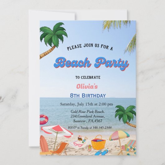 Dag van elke partij, zomerstrandverjaardag kaart (Voorkant)