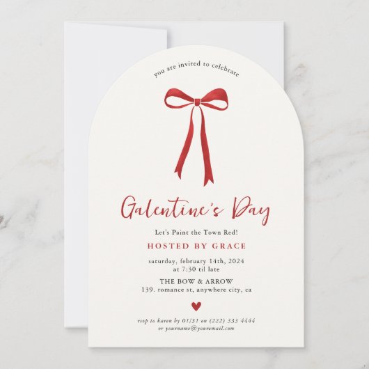 Dag van Girly Red Bow Galentine Kaart (Voorkant)