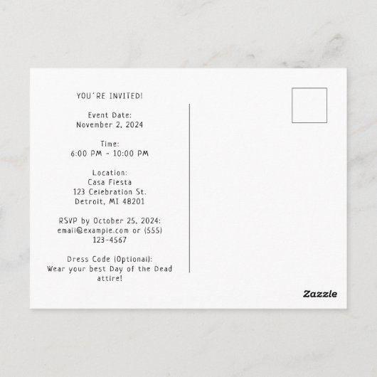 Dag van het Dead Invitation briefkaart (Achterkant)