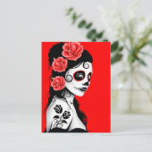 Dag van het Dead Sugar Skull Girl - Helder rood Briefkaart (Staand voorkant)