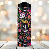 Dag van het Dead Sugar Skull Pattern Monogram Thermosbeker