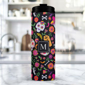 Dag van het Dead Sugar Skull Pattern Monogram Thermosbeker