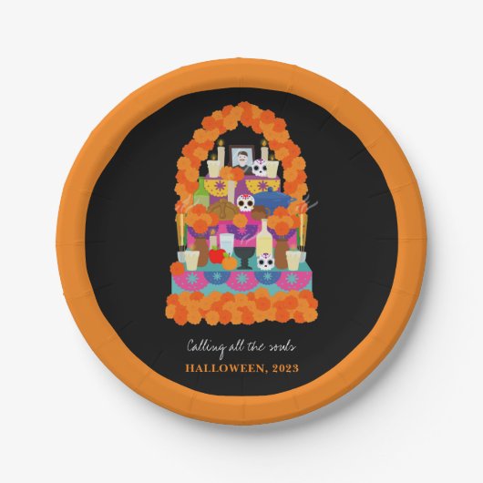 Dag van het dode halloween feest papieren bordje (Voorkant)