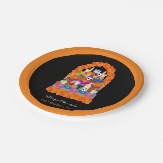 Dag van het dode halloween feest papieren bordje (Gekanteld)