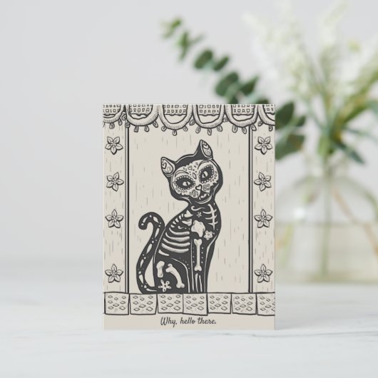 Dag van het Dode Kat Skelet Briefkaart (Staand voorkant)