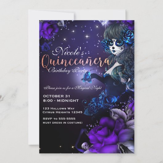 Dag van het Dode Meisje Paarse Blauwe Quinceañera  Kaart (Voorkant)