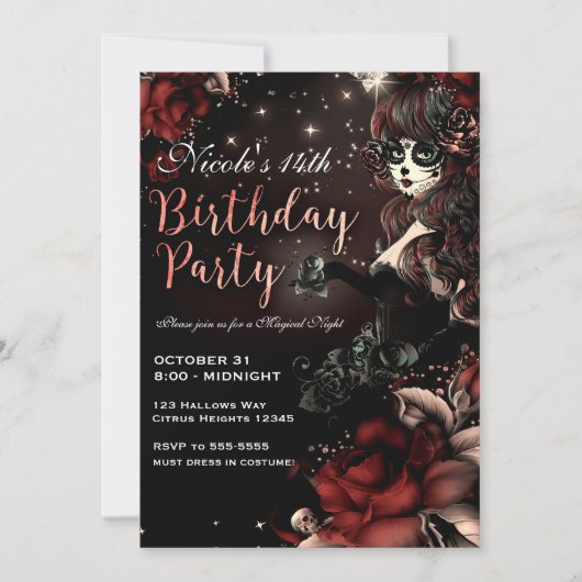 Dag van het Dode Meisje Red Black Verjaardagsfeest Kaart (Voorkant)
