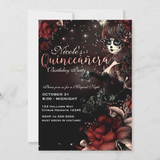 Dag van het Dode Meisje Rood Zwart Quinceañera Par Kaart (Voorkant)
