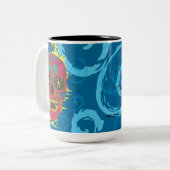 Dag van het dode regenboogschedel Daisy Tribal Tat Tweekleurige Koffiemok (Voorkant links)