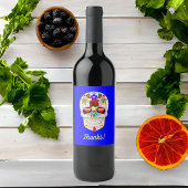 Dag van het dode Roos op Blauw Wijn Etiket