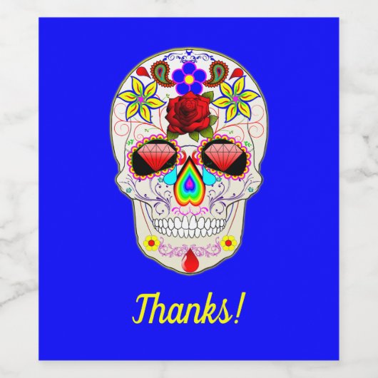 Dag van het dode Roos op Blauw Wijn Etiket (Enkel label)