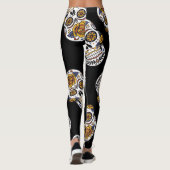 Dag van het dode roos schedel Halloween patroon Leggings (Achterkant)