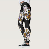 Dag van het dode roos schedel Halloween patroon Leggings (Links)