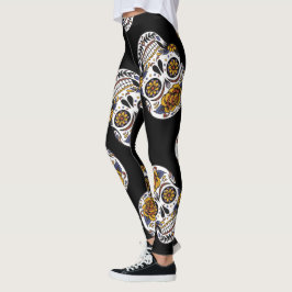 Dag van het dode roos schedel Halloween patroon Leggings