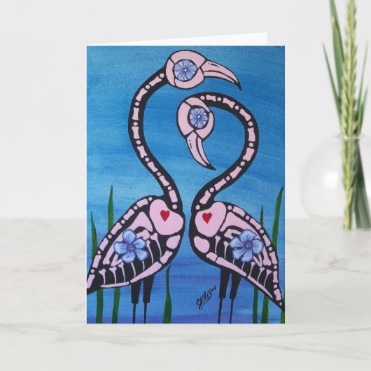 Dag van het dode roze flamingo paar kaart (Voorkant)