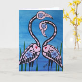 Dag van het dode roze flamingo paar kaart (Gele Bloem)