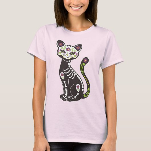 Dag van het dode Shirt van de Los Muertos Cat Pink (Voorkant)