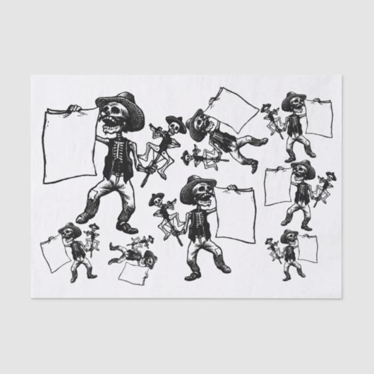 Dag van het Dode Skelet Etching Decoupage Collage Tissuepapier (Voorkant)