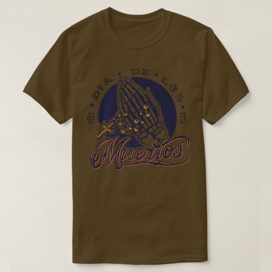 Dag van het dode skelet Hands Cross Prayer Meico C T-shirt (Design voorkant)