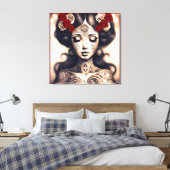 DAG VAN HET DODE TATTOO BEAUTY PORTRET ROZEN CANVAS AFDRUK (Insitu (Slaapkamer))