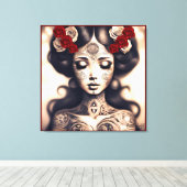 DAG VAN HET DODE TATTOO BEAUTY PORTRET ROZEN CANVAS AFDRUK (Insitu (Houten vloer))
