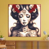 DAG VAN HET DODE TATTOO BEAUTY PORTRET ROZEN CANVAS AFDRUK (Insitu (Woonkamer))