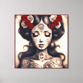 DAG VAN HET DODE TATTOO BEAUTY PORTRET ROZEN CANVAS AFDRUK (Voorkant)