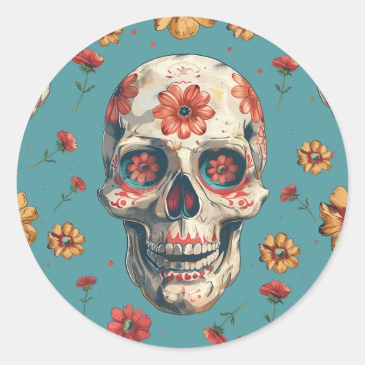 Dag van het dode thema ontwerp ronde sticker (Voorkant)