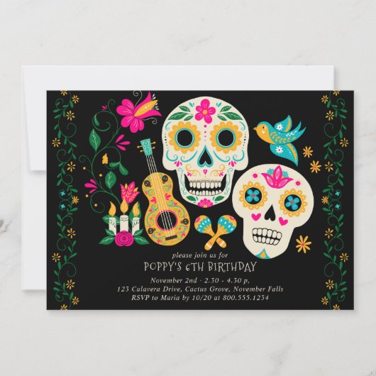 Dag van het Dode Thema Verjaardagsfeest Kaart (Voorkant)