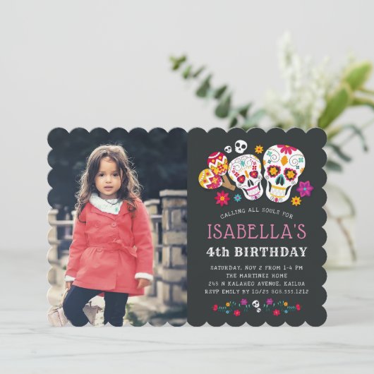 Dag van het Dode Thema Verjaardagsfeestfoto Kaart (Staand voorkant)
