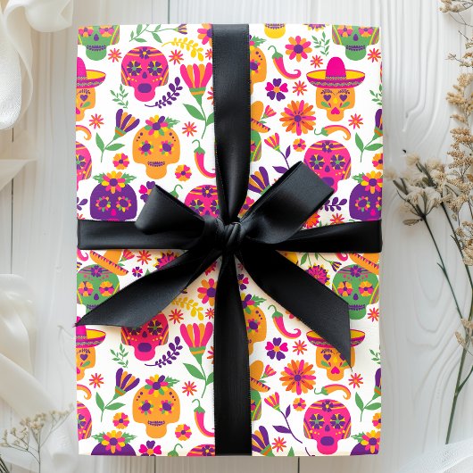 Dag van het dode witte kleurige suikerschedel cadeaupapier