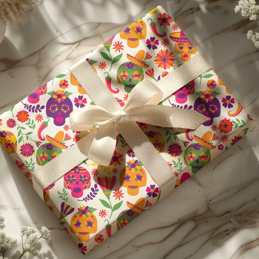 Dag van het dode witte kleurige suikerschedel cadeaupapier