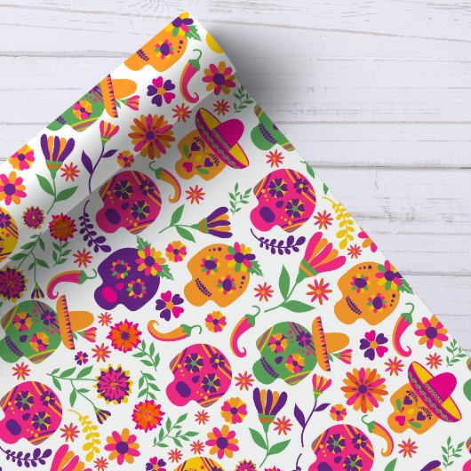 Dag van het dode witte kleurige suikerschedel cadeaupapier